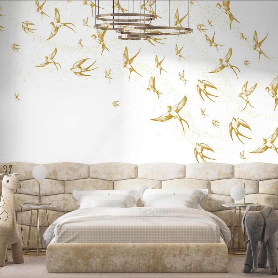 фотообои золотые птицы в гостиную 14-1192
