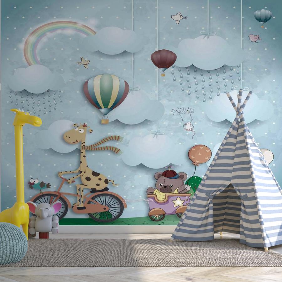 фотообои жираф на велосипеде с друзьями 12-452