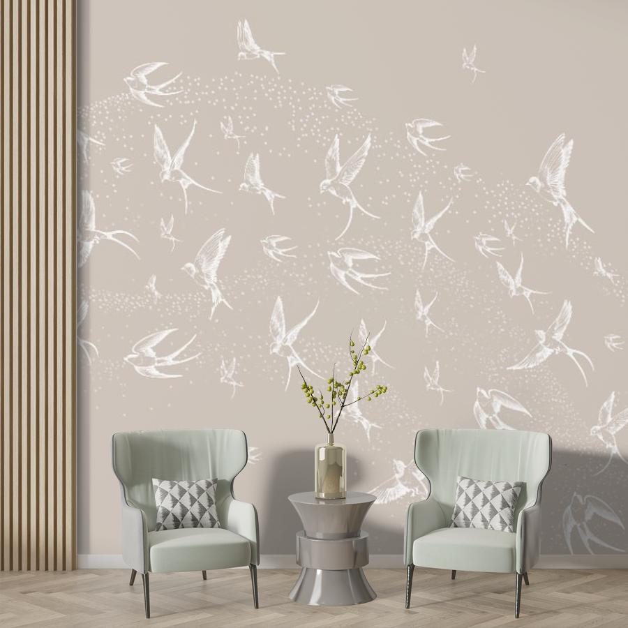 фотообои ласточки белые в спальню 14-1190