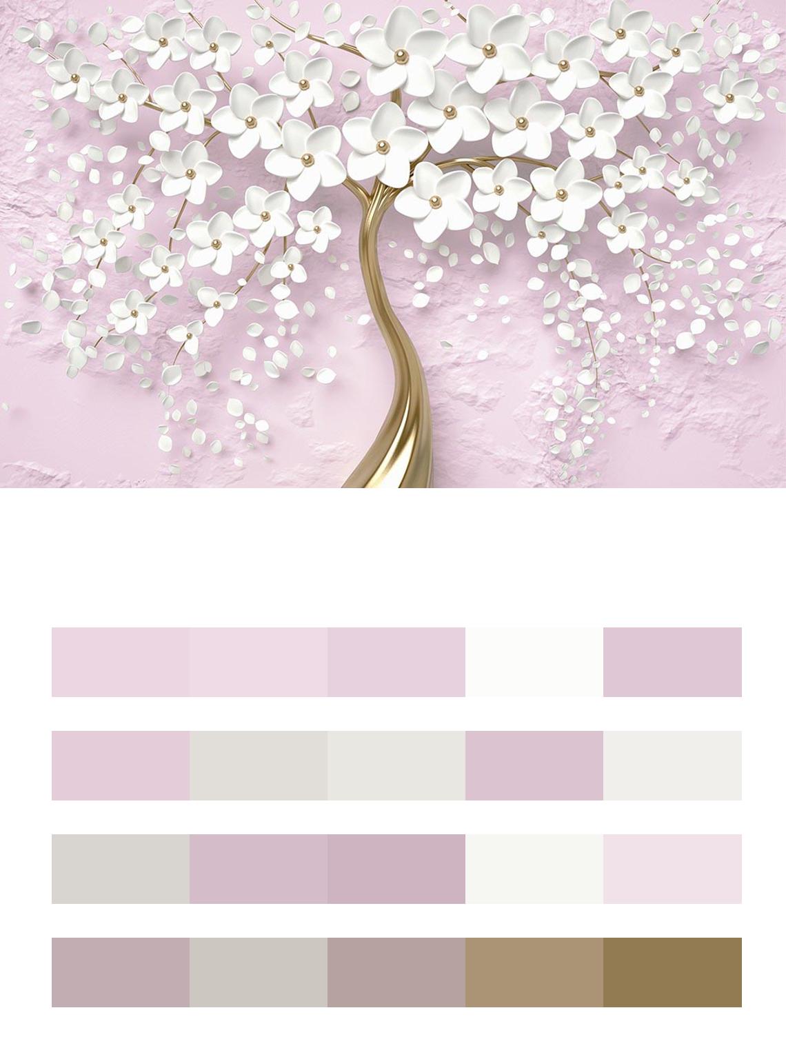 3д дерево с белыми цветочками цвета
