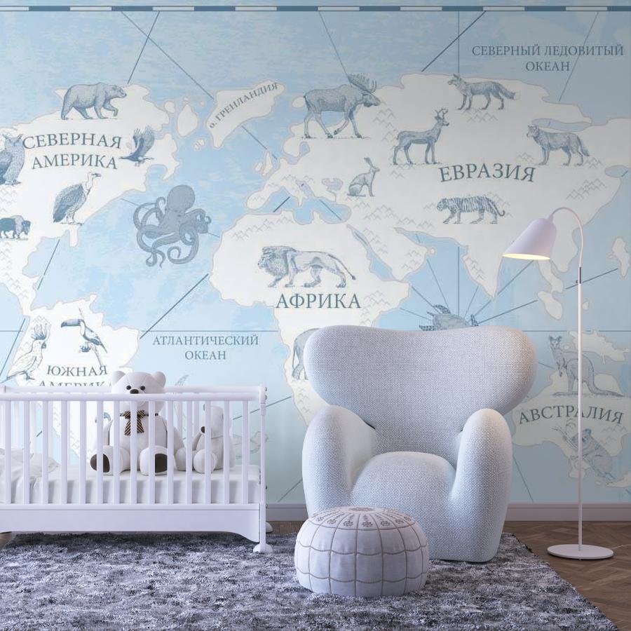 фотообои карта мира на русском с животными 12-504