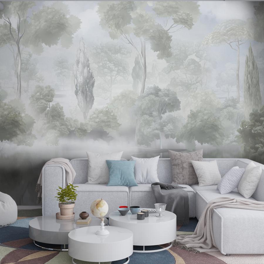 фотообои озеро 3д с деревьями