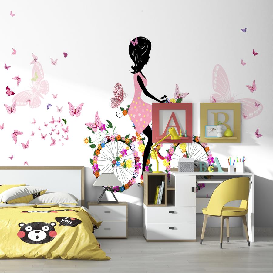 фотообои фея с цветами на велосипеде 12-1258 фотообои фея с цветами на велосипеде 12-1258