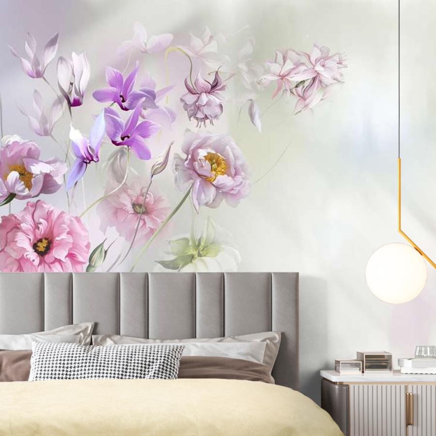 фотообои ирисы и пионы на нежном фоне 13-1004