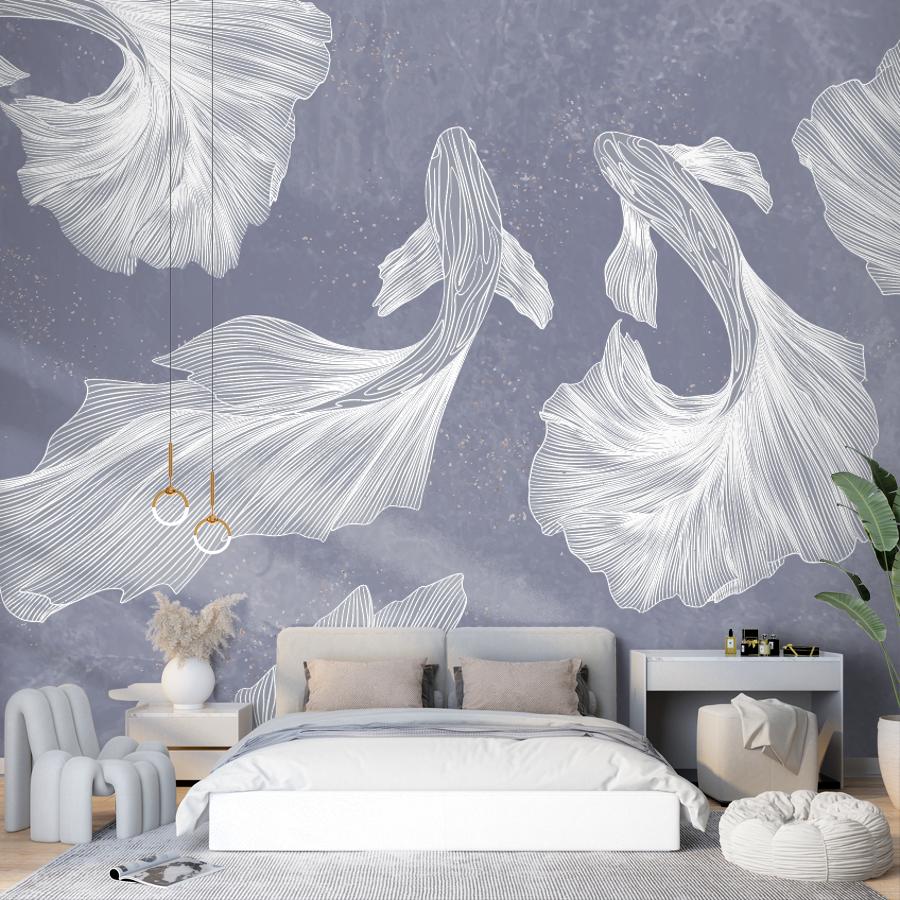 фотообои рыбы белые на голубом фоне 14-1271