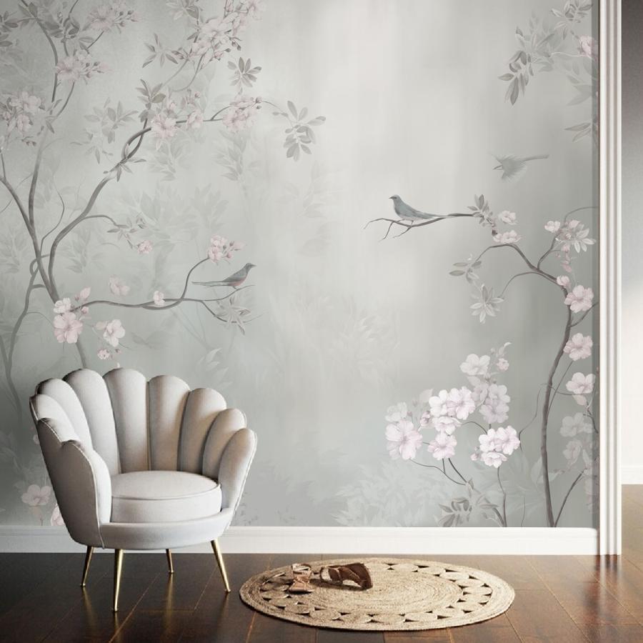 фотообои шинуазри на серебряном фоне 13-1088