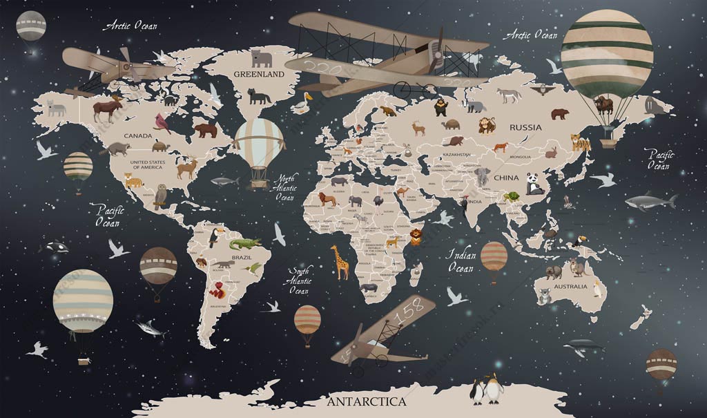 Фотообои Карта мира со странами