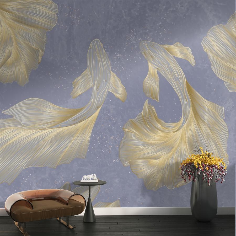 фотообои рыбы золотые на голубом фоне 14-1270