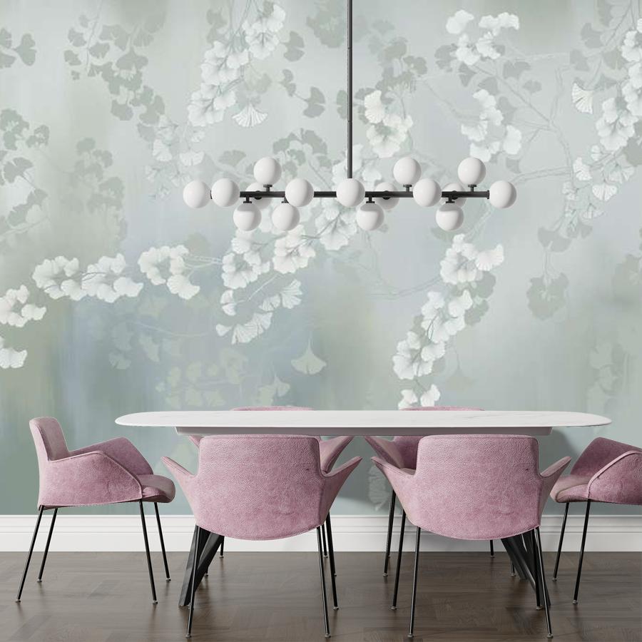 фотообои нежные ветви на мятном фоне 13-1003