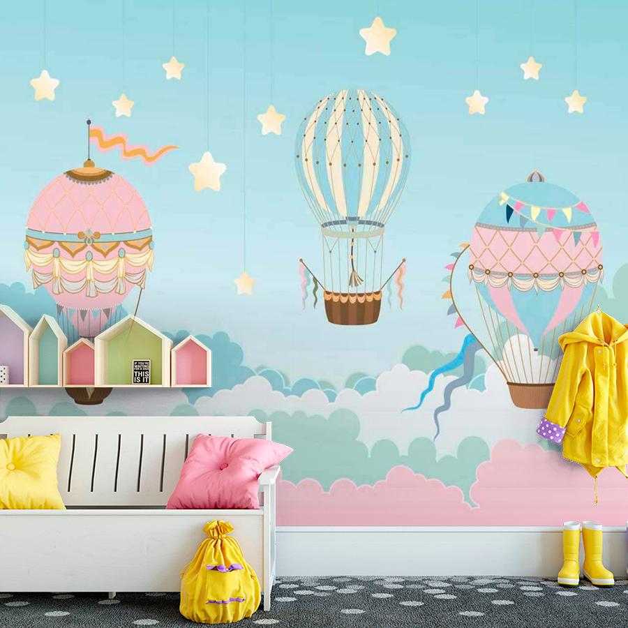 фотообои шары парят в голубых и розовых облаках 12-407