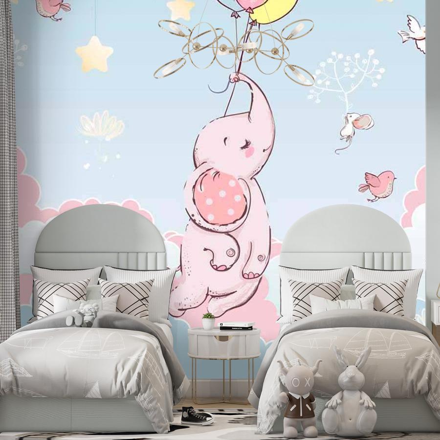 фотообои слон парит в облаках на голубом фоне 12-411