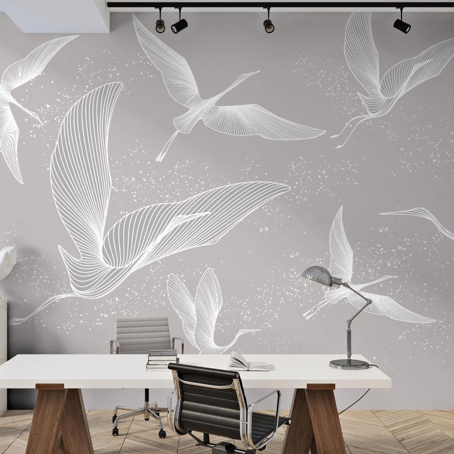 фотообои журавли белые летят 14-1246