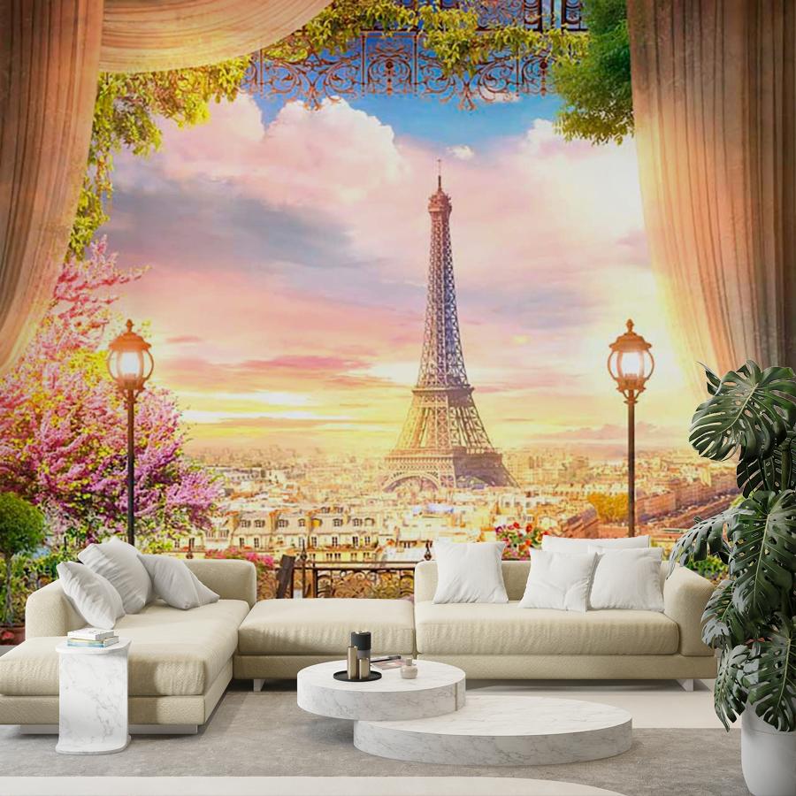 фотообои кафе в париже с видом на эйфелеву башню 9-761