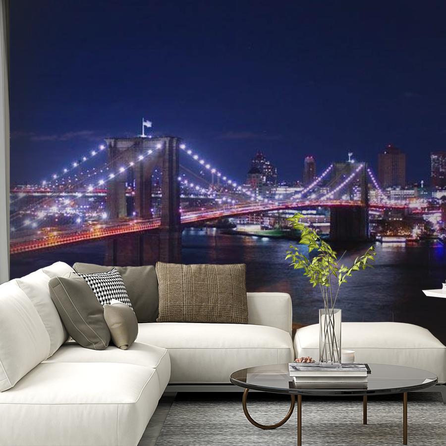 ночной бруклинский мост в синеве 9-848