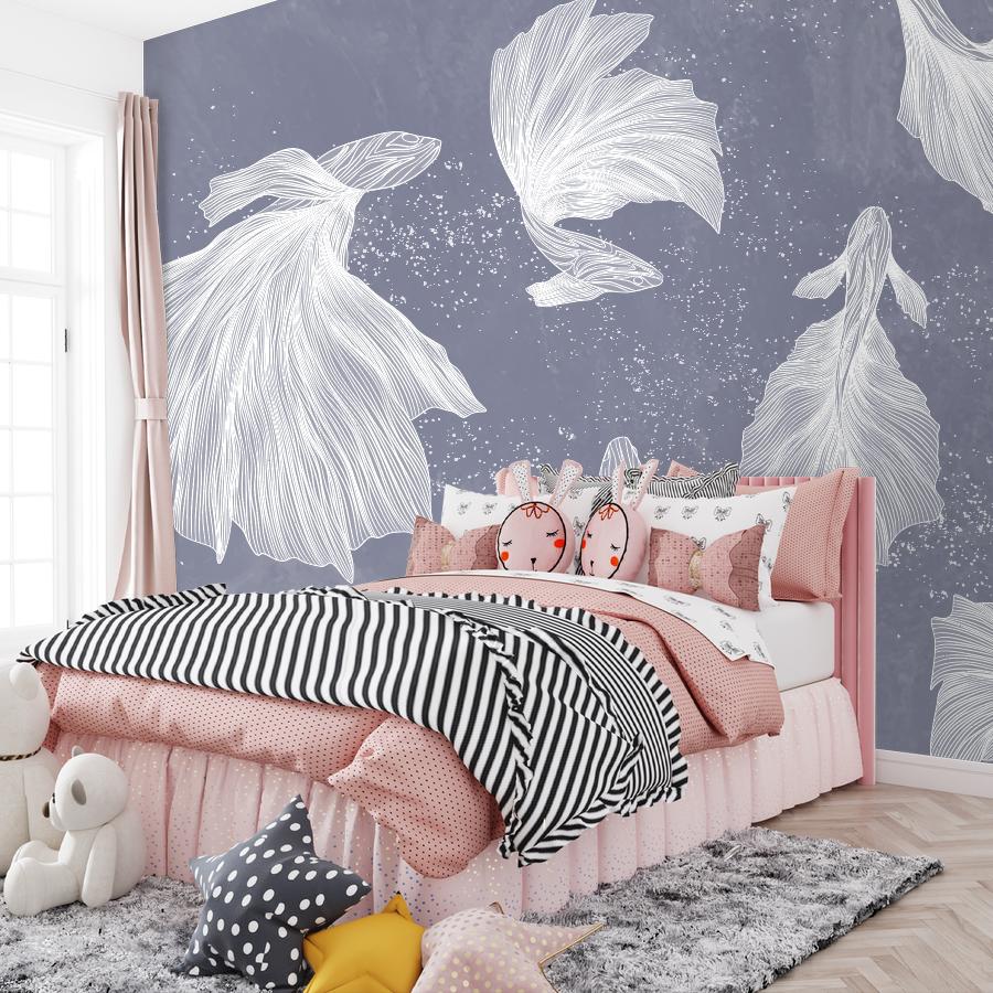 фотообои рыбки белые на синем 14-1280