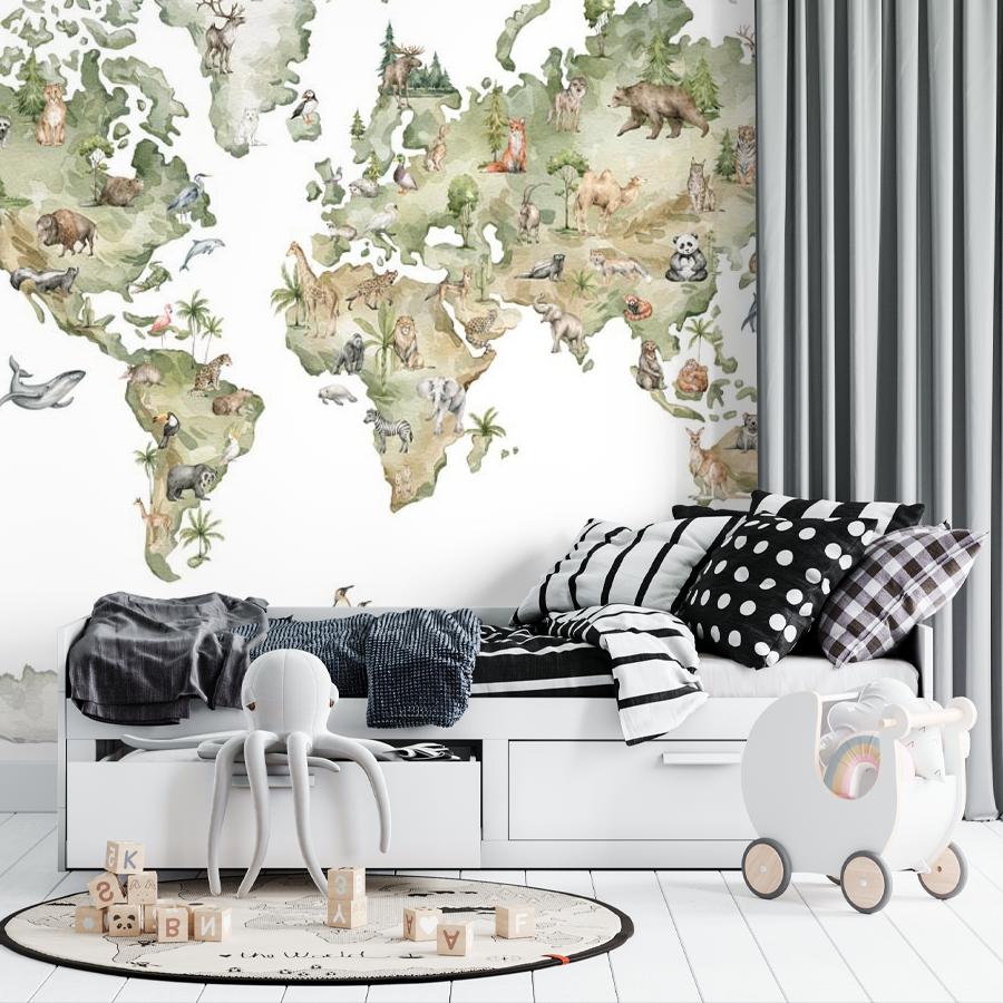 фотообои животные на карте мира 14-593