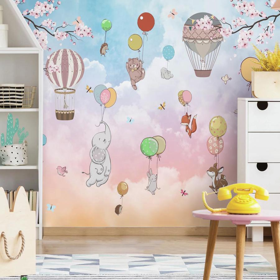 фотообои зверушки на воздушном шаре 14-245 фотообои зверушки на воздушном шаре 14-245