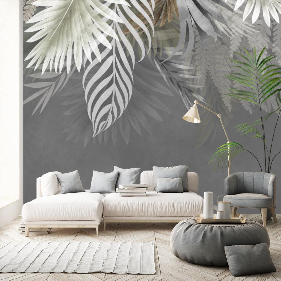 фотообои пушистые листья светху на сером фоне 14-1241