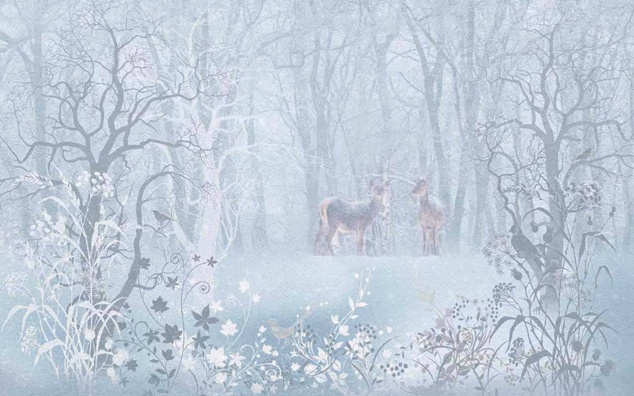 Фотообои Два оленя в зимнем лесу