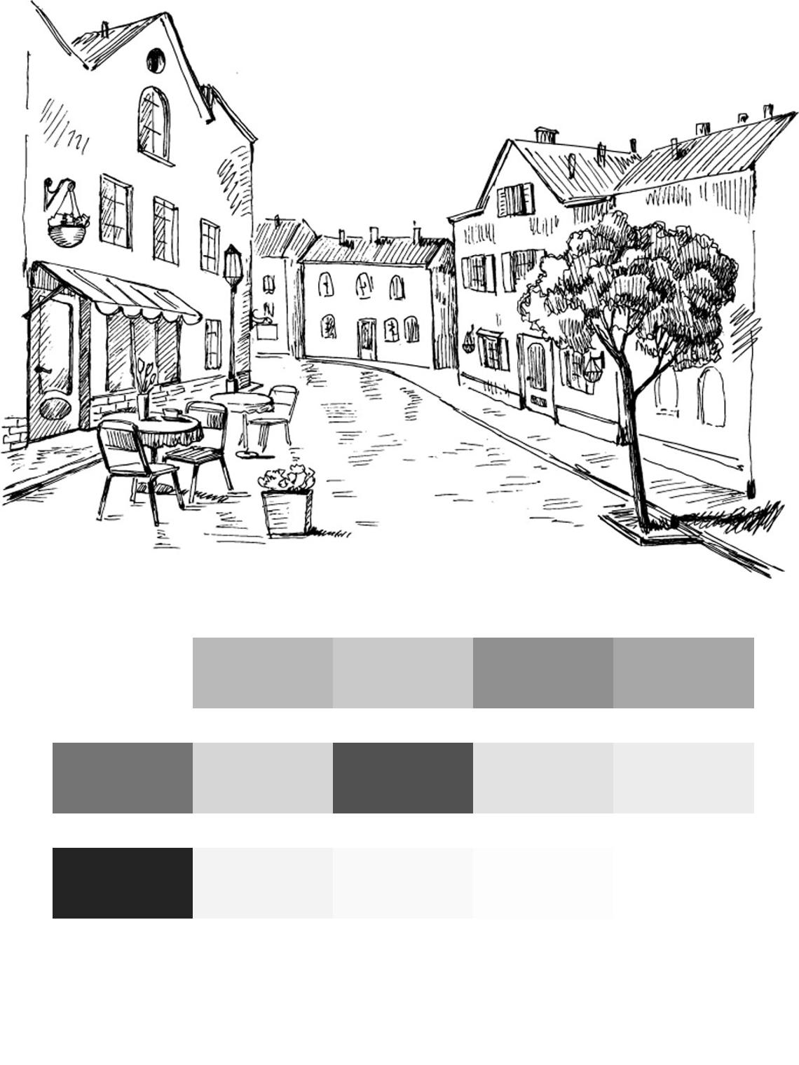 Рисунок одинокое дерево в городе цвета