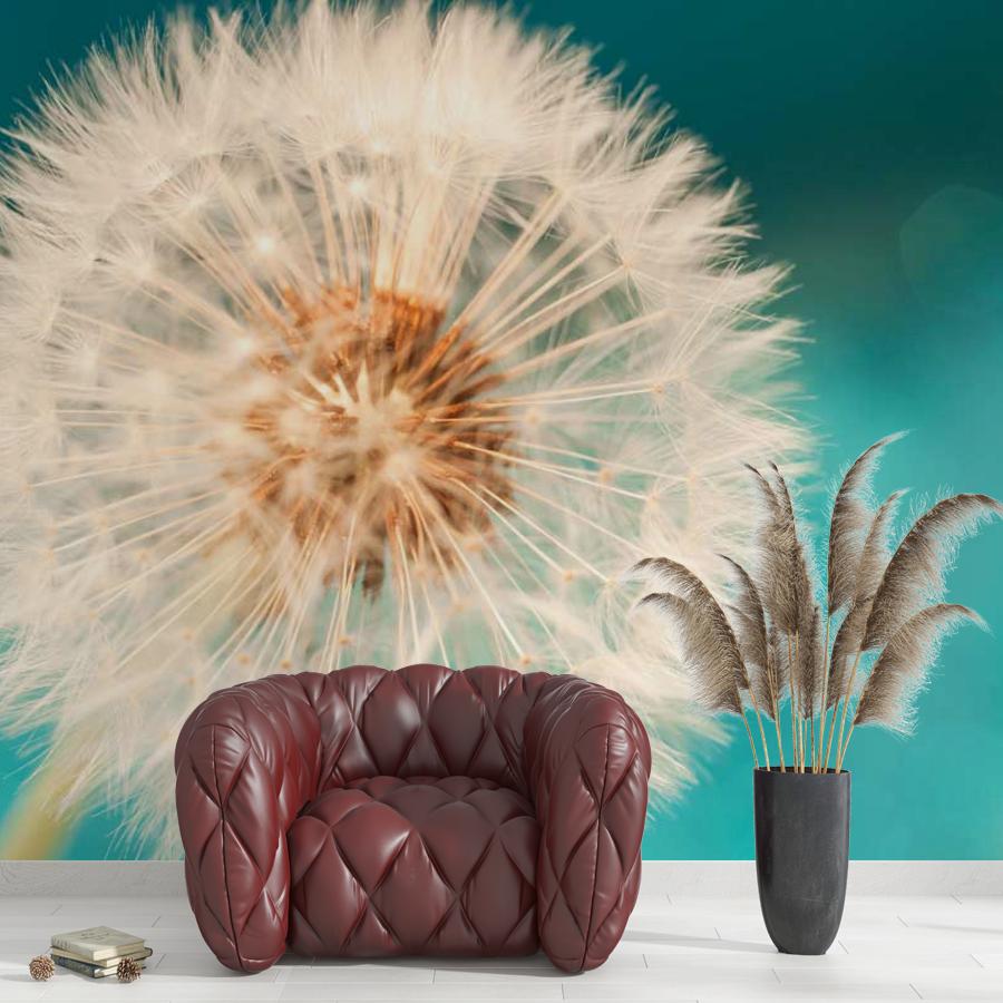 фотообои одуванчик на бирюзовом фоне 10-064