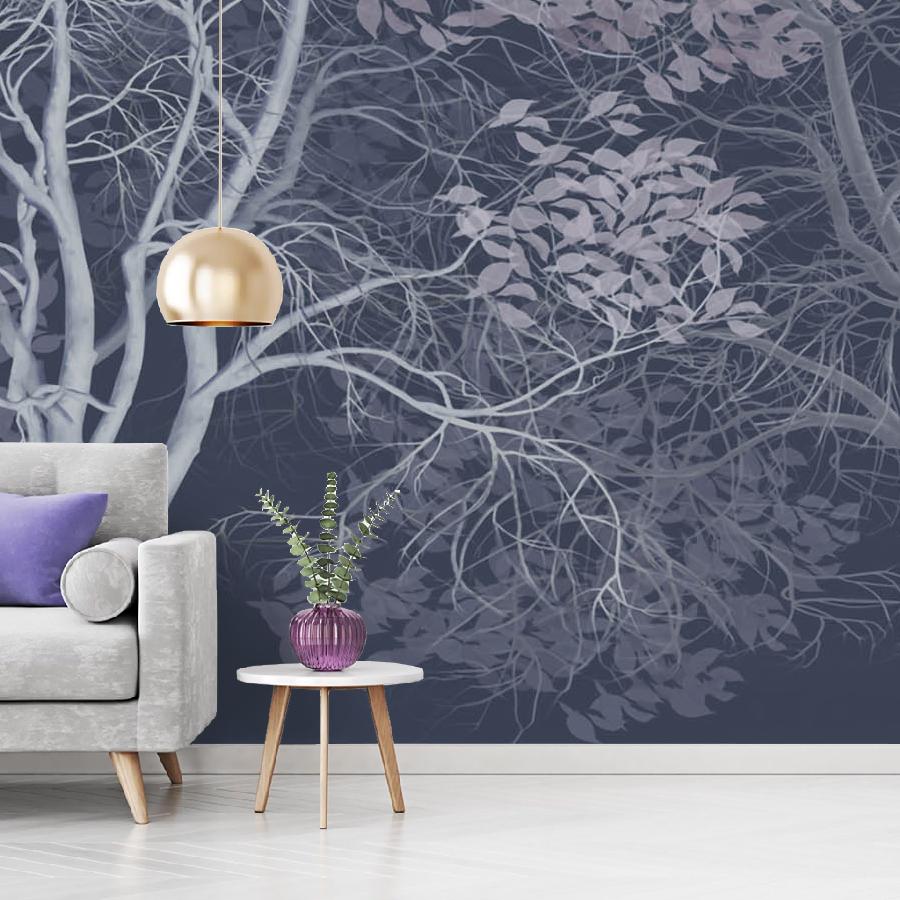 фотообои деревья с листьями на темном фоне 13-360