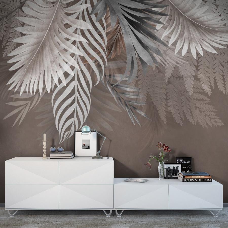 фотообои листья светлые пушистые на бежевом фоне 14-1244