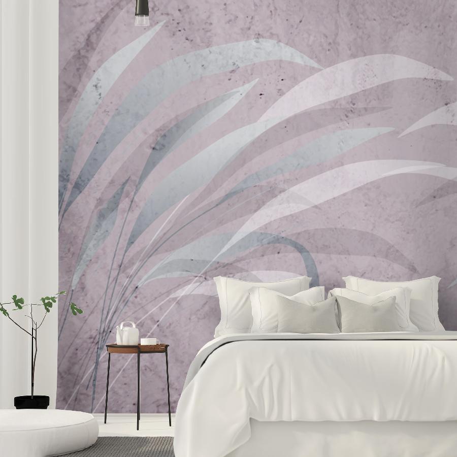 фотообои листья в спальню на розовом фоне 14-1240