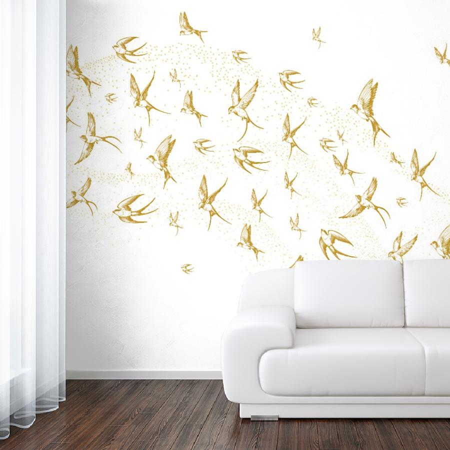 фотообои золотые птицы в гостиную 14-1192