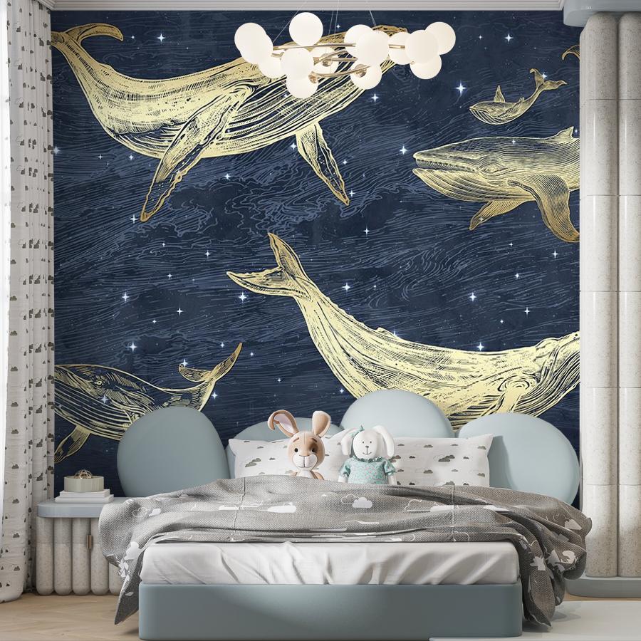 фотообои золотые киты на синем фоне 14-764 фотообои золотые киты на синем фоне 14-764