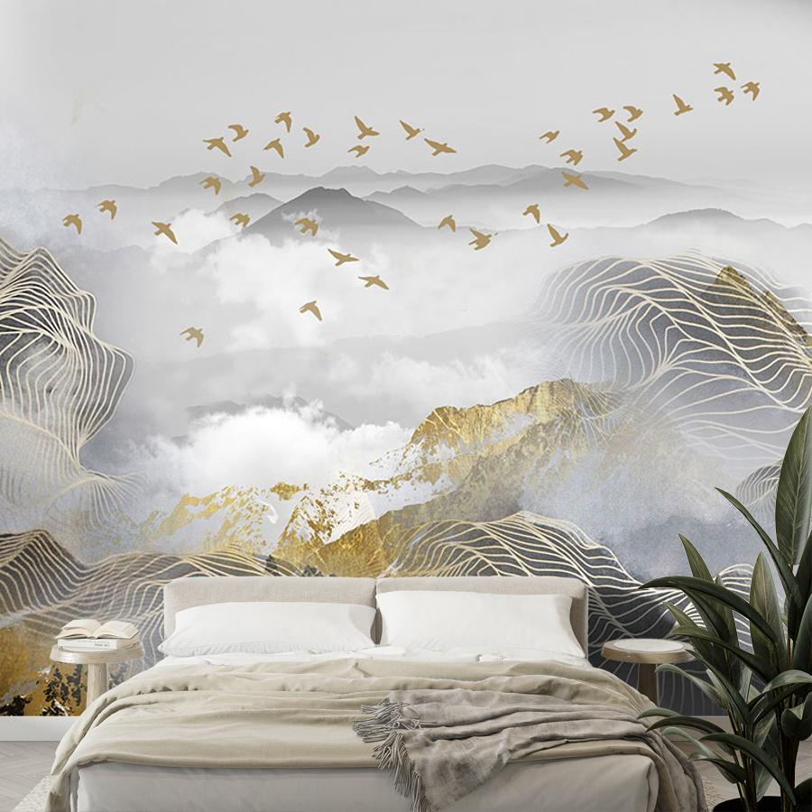 фотообои горы и золотые линии 14-985