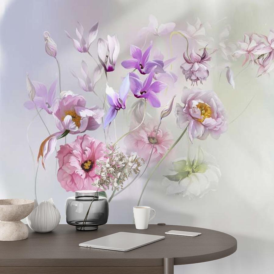 фотообои ирисы и пионы на нежном фоне 13-1004