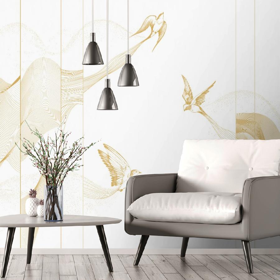 фотообои ласточки золотистые в гостиную 14-1176