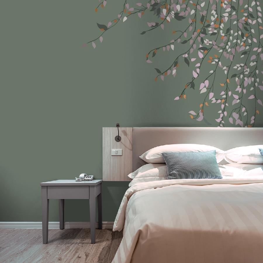 фотообои ветви с листьями на зеленом фоне 14-1090