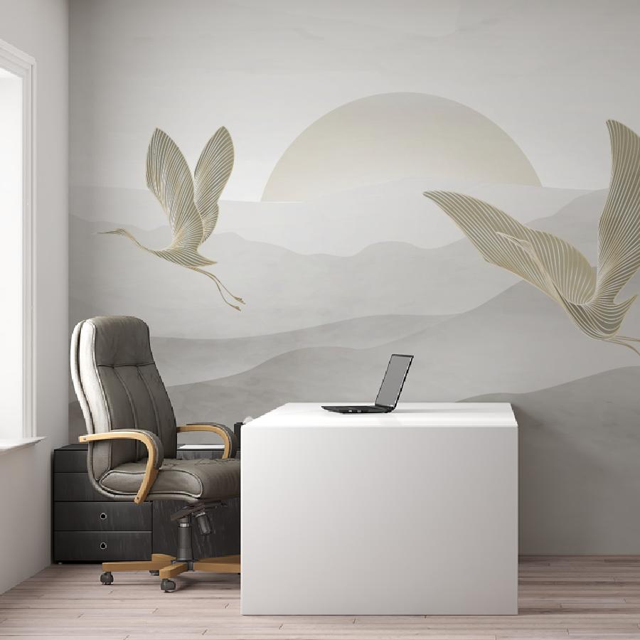 фотообои 3д горы и журавли 14-1260