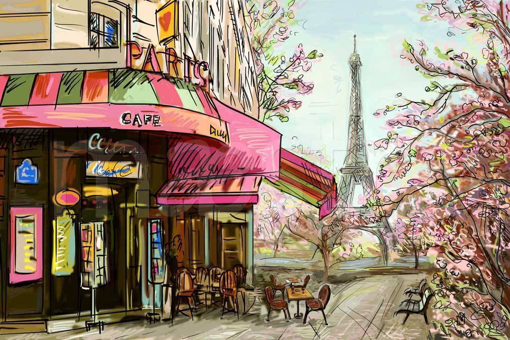 Фотообои Кафе в Париже карандашами