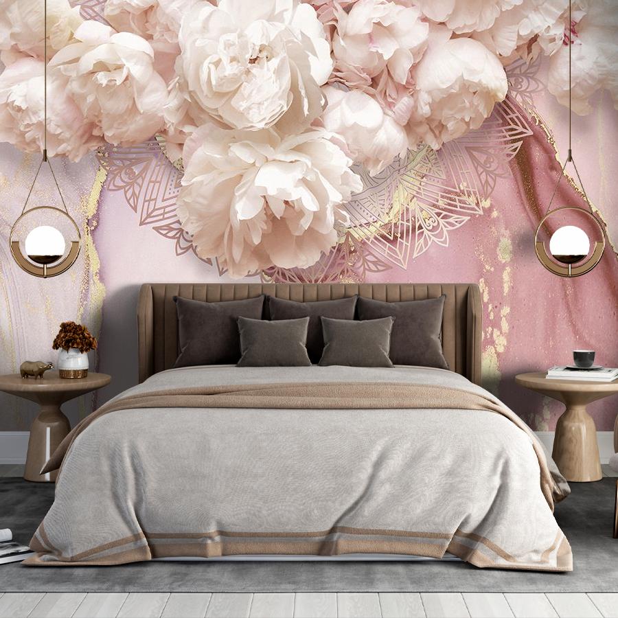 фотообои розовые пионы на мраморе 9-1888