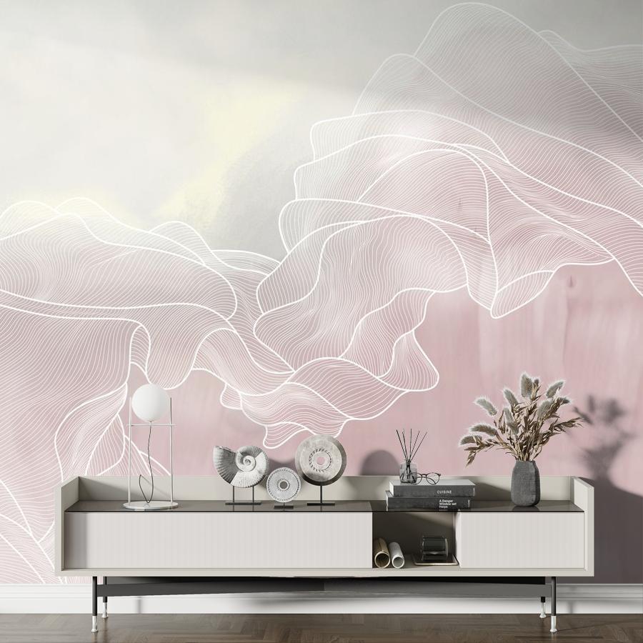 фотообои линии белые на розовом 14-940