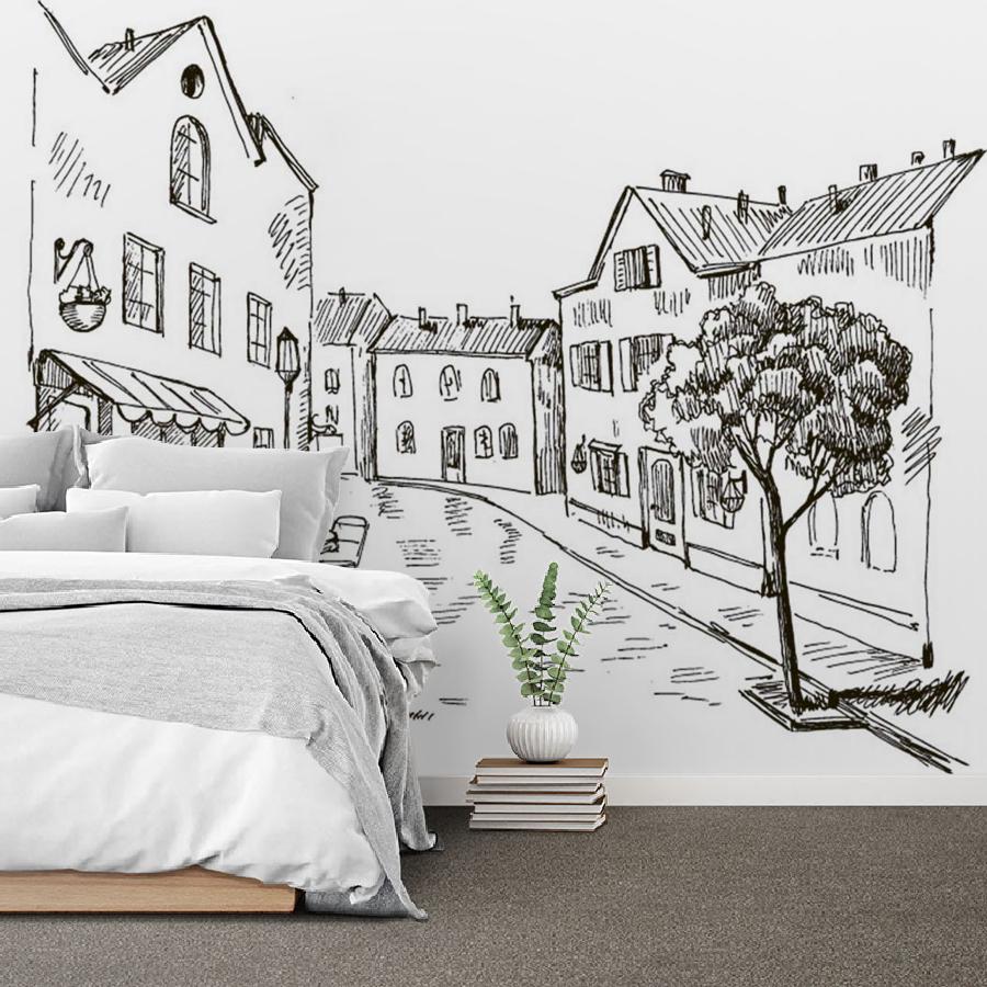 фотообои рисунок одинокое дерево в городе 9-141