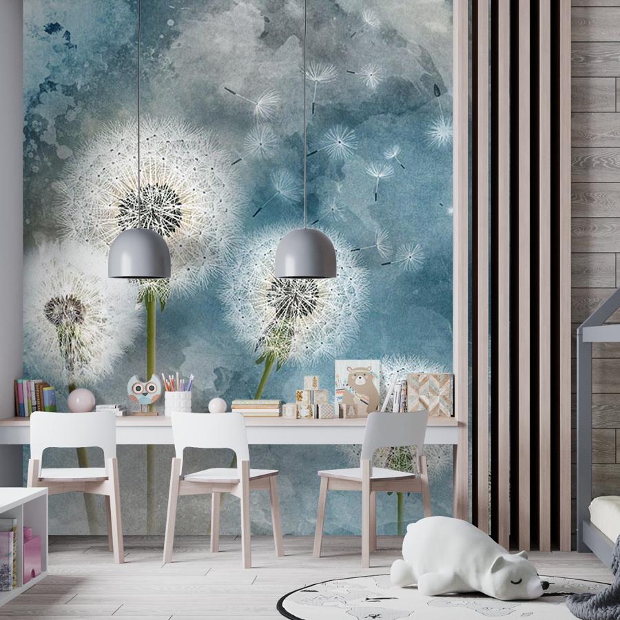 фотообои одуванчики на синем фоне 14-476