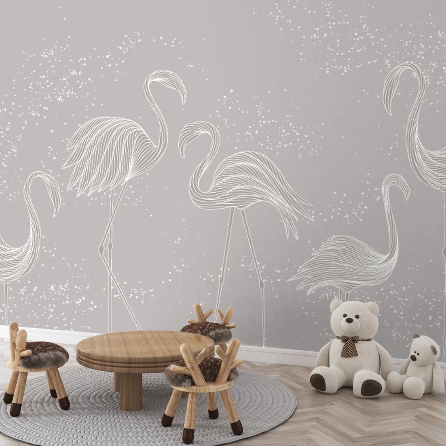 фотообои фламинго на пудровом фоне 14-1202