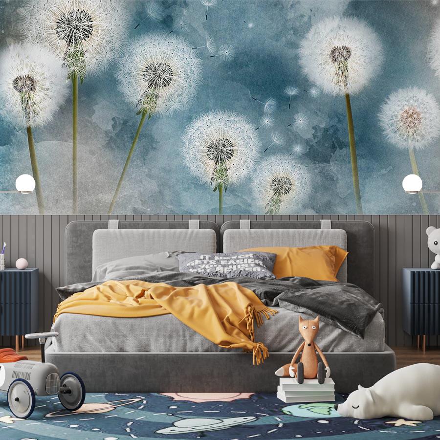 фотообои одуванчики на синем фоне 14-476