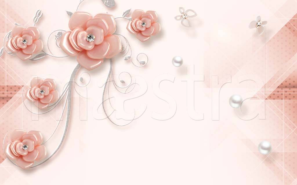 Фотообои 3д розы с серыми жемчужинами