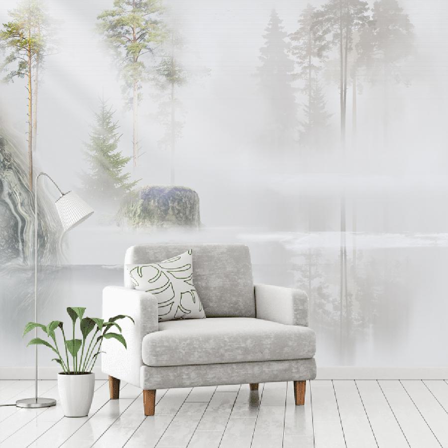 фотообои туман на озере в лесу 13-893