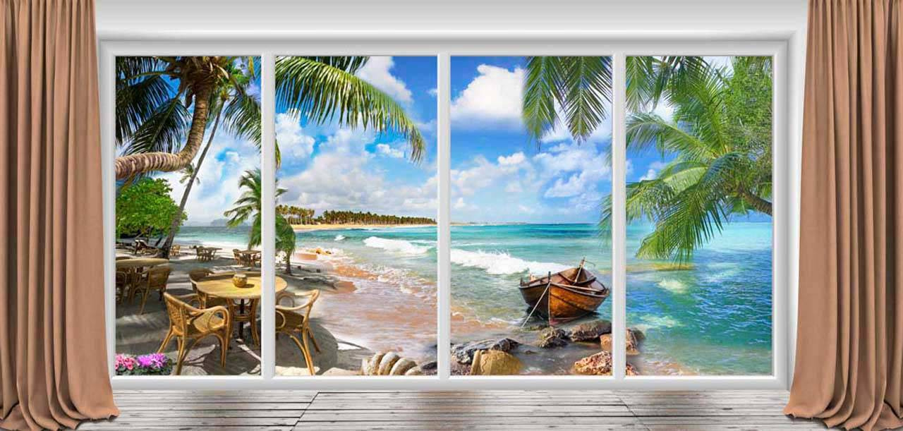 Фотообои Окно с видом на райский пляж