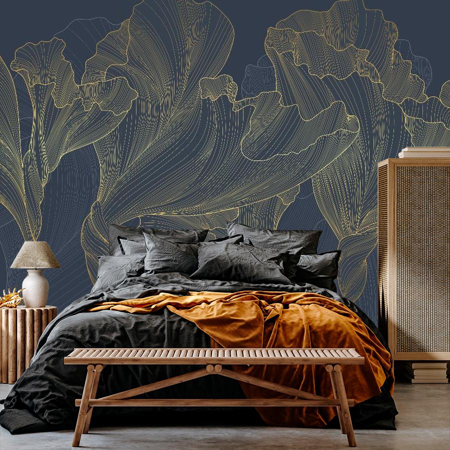 фотообои линии золотые на синем фоне 14-1050