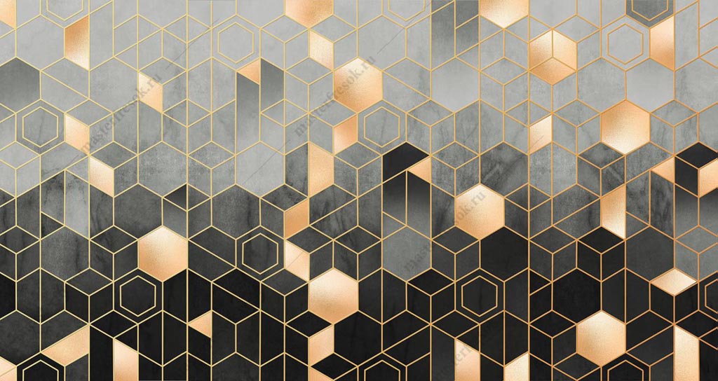 Фотообои Геометрия шестиугольники с золотом