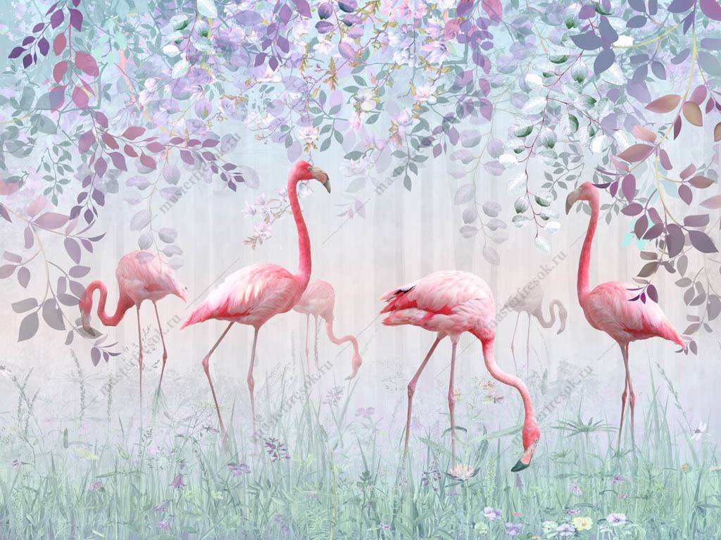 Фотообои Фламинго в саду