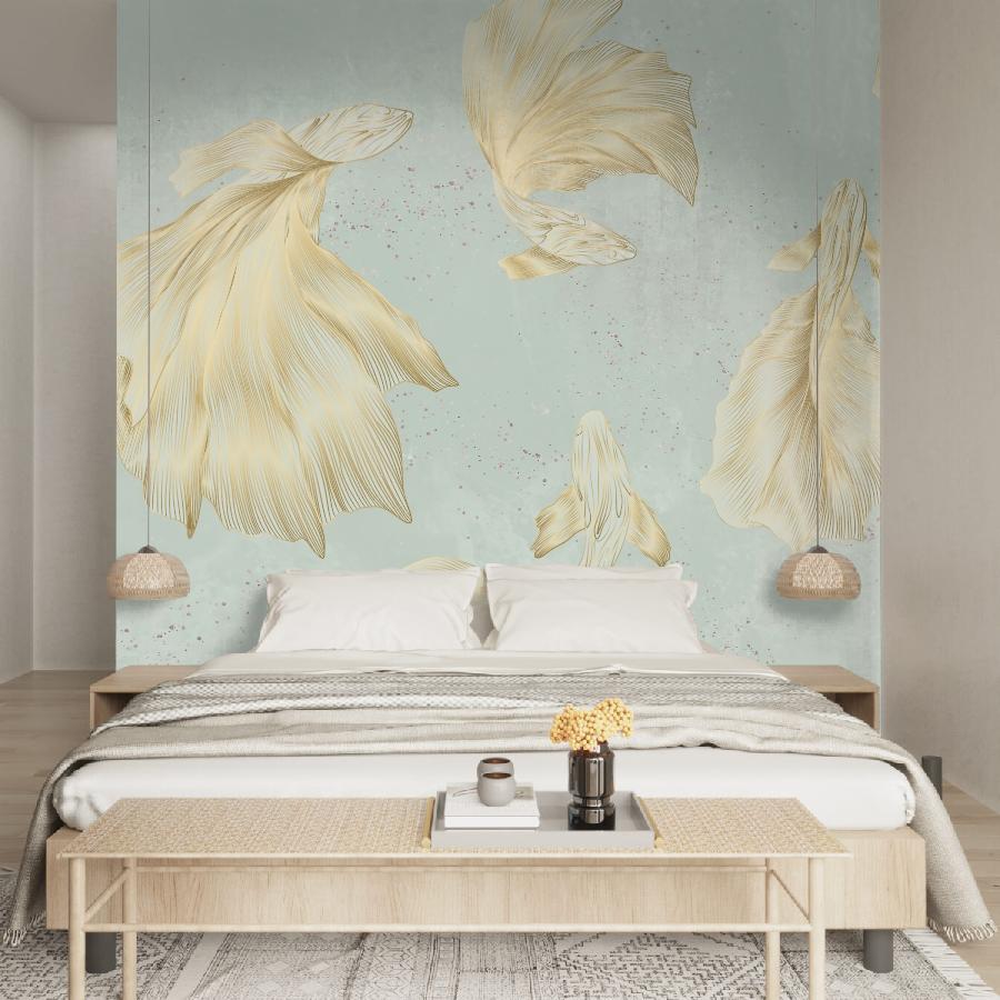 Фотообои и фотообои рыбки на зеленом фоне в детскую 14-1279