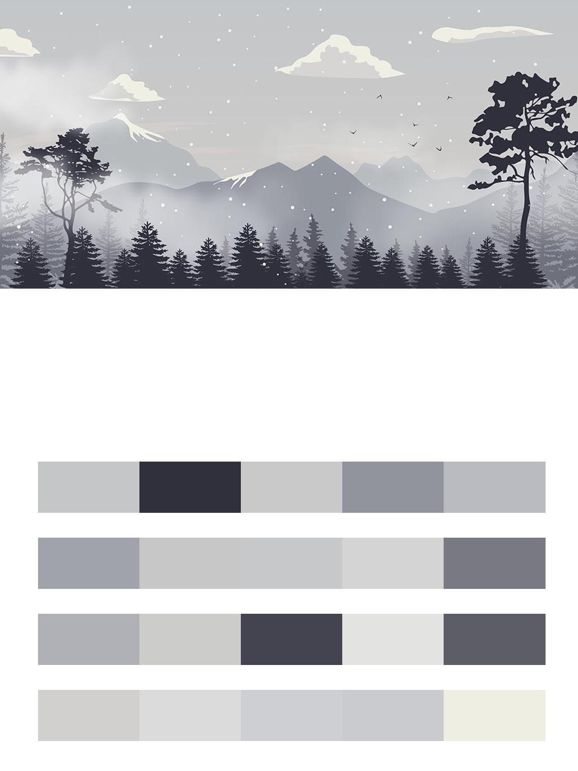 Горы в тумане за лесом цвета